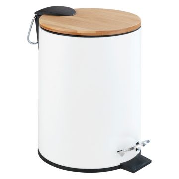 Coș de gunoi cu pedală Wenko Tortona Bamboo, 3 l, alb Coș de gunoi cu pedală Wenko Tortona Bamboo, 3 l, alb