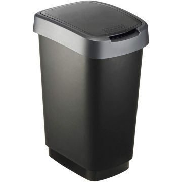 Coș de gunoi din plastic reciclat, argintiu-negru 25 l Twist - Rotho Coș de gunoi din plastic reciclat, argintiu-negru 25 l Twist - Rotho