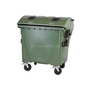 Eurocontainer din plastic  1100 L  capac rotund  verde  inchizatoare pentru capac - colectare sticla - Transport Inclus