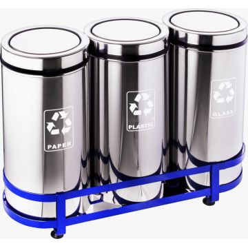 Set 3 cosuri pentru colectare selectiva  din inox  cu capac batant  45L/recipient