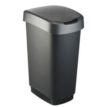 Coș de gunoi negru/argintiu din plastic 50 l Twist – Rotho Coș de gunoi negru/argintiu din plastic 50 l Twist – Rotho