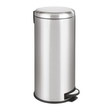 Cos de gunoi cu pedala, Wenko, Leman Easy Close, 30 L, inox, gri