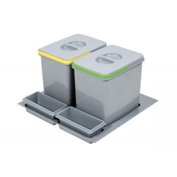 Cos de gunoi incorporabil in sertar Practiko, colectare selectiva, 2 x 12 l ,H:230 mm, pentru corp de 600 mm latime - Maxdeco