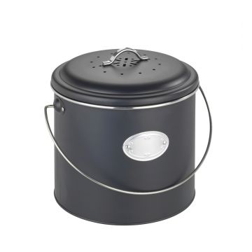 Cos de gunoi pentru compost, Wenko, Nero, 22 x 22 x 22 cm, 6 L, metal, negru/gri