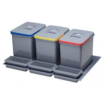 Cos de gunoi Praktico incorporabil in sertar, colectare selectiva cu 3 recipiente, pentru corp de 800 mm latime - Maxdeco