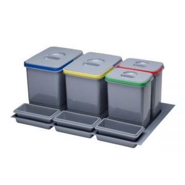Cos de gunoi Praktico incorporabil in sertar, colectare selectiva cu 4 recipiente, pentru corp de 800 mm latime - Maxdeco
