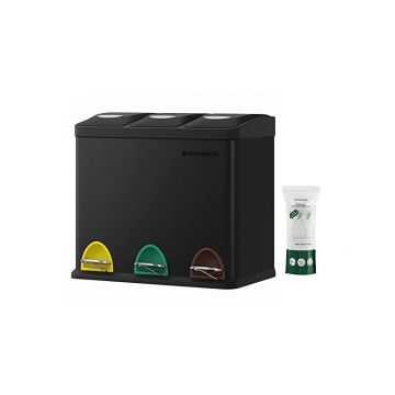 Cos de reciclare, Songmics, 3 x 8L, LTB24BK, Negru