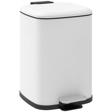HOMCOM Coș de Gunoi de 12L cu Pedală, Închidere Silențioasă, din Metal și Plastic PP, 24,5x32x34,5 cm, Alb | Aosom Romania