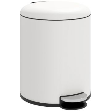 HOMCOM Coș de Gunoi de 5L cu Pedală și Capac cu Închidere Ușoară, Coș de Gunoi din Metal, 26,5x21x28 cm, Alb Crem | Aosom Romania