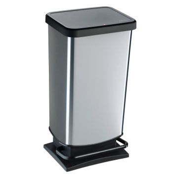 Coș de gunoi argintiu cu pedală din plastic 40 l Paso – Rotho