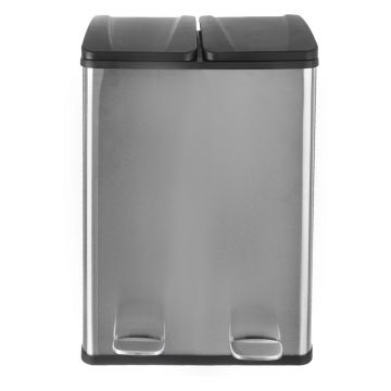 Coș de gunoi argintiu lucios de reciclat/cu pedală 2x30 l din oțel inoxidabil Duo – Orion Coș de gunoi argintiu lucios de reciclat/cu pedală 2x30 l din oțel inoxidabil Duo – Orion