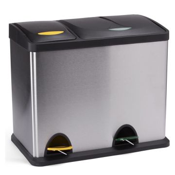 Coș de gunoi argintiu mat pentru reciclare/cu pedală 18+8 l din oțel Tri Selectif – MSV Coș de gunoi argintiu mat pentru reciclare/cu pedală 18+8 l din oțel Tri Selectif – MSV