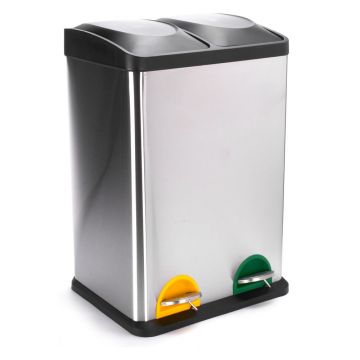 Coș de gunoi argintiu mat pentru reciclare/cu pedală 2x20 l din oțel Tri Selectif – MSV Coș de gunoi argintiu mat pentru reciclare/cu pedală 2x20 l din oțel Tri Selectif – MSV