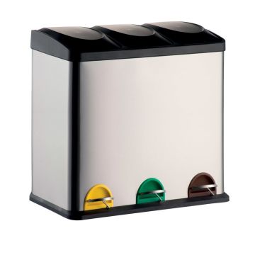 Coș de gunoi argintiu mat pentru reciclare/cu pedală 3x20 l din oțel Tri Selectif – MSV Coș de gunoi argintiu mat pentru reciclare/cu pedală 3x20 l din oțel Tri Selectif – MSV
