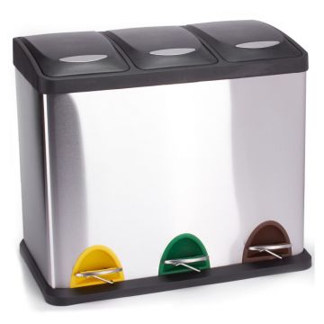 Coș de gunoi argintiu mat pentru reciclare/cu pedală 3x8 l din oțel Tri Selectif – MSV