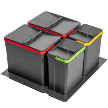 Cos de gunoi Axispace incorporabil in sertar, cu 2 compartimente x 15L si 2 compartimente x 7L, pentru corp de 600 mm