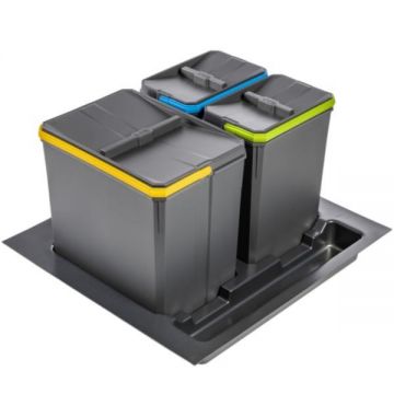 Cos de gunoi Axispace incorporabil in sertar, cu 2 compartimente x 7L si 1 compartiment x 15L, pentru corp de 600 mm