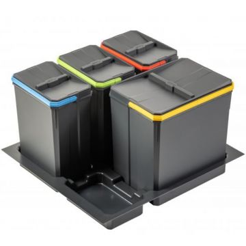 Cos de gunoi Axispace incorporabil in sertar, cu 3 compartimente x 7L si 1 compartiment x 15L, pentru corp de 600 mm
