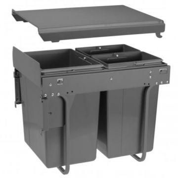 Cos de gunoi cu montaj pe front, Practi Eco incorporabil cu 2 compartimente x 10 L si 1 compartiment x 20 L, pentru corp de 400 mm, gri antracit