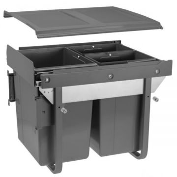 Cos de gunoi cu montaj pe front, Practi Eco incorporabil cu 2 compartimente x 10 L si 1 compartiment x 20 L, pentru corp de 450 mm, gri antracit