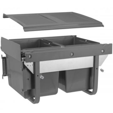 Cos de gunoi cu montaj pe front, Practi Eco incorporabil cu 2 compartimente x 15 L, pentru corp de 450 mm, gri antracit