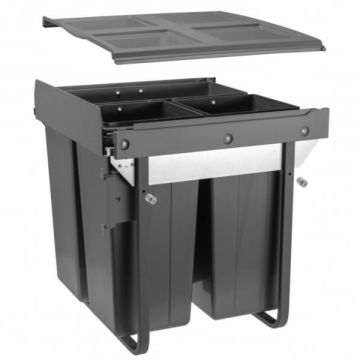 Cos de gunoi cu montaj pe front, Practi Eco incorporabil cu 2 compartimente x 17 L si 1 compartiment x 34 L, pentru corp de 600 mm, gri antracit