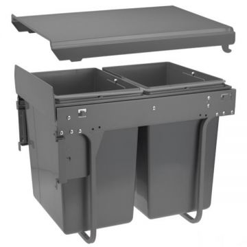 Cos de gunoi cu montaj pe front, Practi Eco incorporabil cu 2 compartimente x 20 L, pentru corp de 400 mm, gri antracit