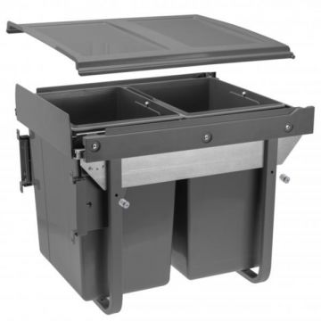 Cos de gunoi cu montaj pe front, Practi Eco incorporabil cu 2 compartimente x 20 L, pentru corp de 450 mm, gri antracit