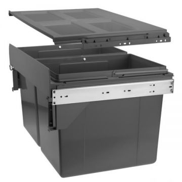 Cos de gunoi cu montaj pe front, Practi Eco incorporabil cu 2 compartimente x 27 L, pentru corp de 600 mm, gri antracit