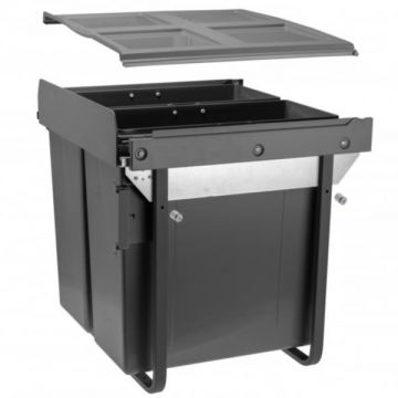 Cos de gunoi cu montaj pe front, Practi Eco incorporabil cu 2 compartimente x 34 L, pentru corp de 600 mm, gri antracit