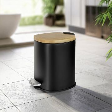 Cos de gunoi cu pedala Fianema, Wenko, 17x21x23.5 cm, otel/bambus/polipropilena, negru/natur