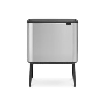 Cos de gunoi cu soft touch, Brabantia, Bo Touch Matt Fingerprint Proof, 11/23 L, 31.2x54x68 cm, otel, argintiu