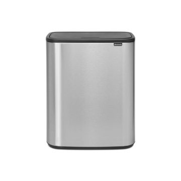 Cos de gunoi cu soft touch, Brabantia, Bo Touch Matt Fingerprint Proof, 60 L, 31.2x54.5x65.6 cm, otel, argintiu
