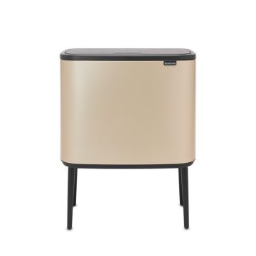 Cos de gunoi cu soft touch, Brabantia, Bo Touch Metallic, 11+23 L, 31.2x54x68 cm, otel, auriu
