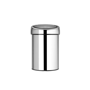 Cos de gunoi cu soft touch, Brabantia, Brilliant Steel, cu fixare pe perete, 3 L, 18.4x18x28 cm, otel, argintiu