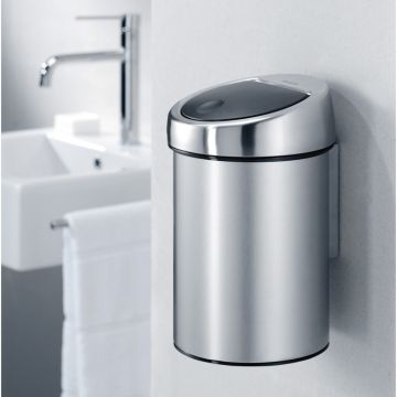 Cos de gunoi cu soft touch, Brabantia, Matt Steel, cu fixare de perete, 3 L, 18.4x18x28 cm, otel, argintiu