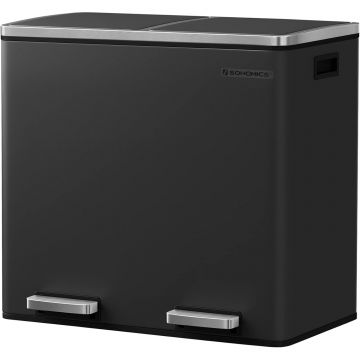 Cos de gunoi din inox cu 2 compartimente colectare selectiva, cu galeti interioare, 2x24 litri, negru