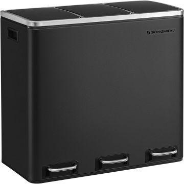 Cos de gunoi din inox cu 3 compartimente colectare selectiva, cu galeti interioare, 3x18litri, negru