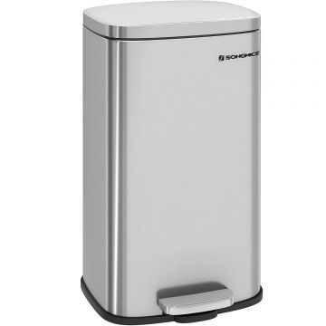 Cos de gunoi din otel cu pedala, galeata interioara plastic, capac inchidere lenta, 30L, 35x30x63cm, argintiu