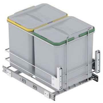 Cos de gunoi incorporabil S-2582-G, glisant, cu montaj pe usa, colectare selectiva, pentru corp de 400 mm, 2x6 litri, gri