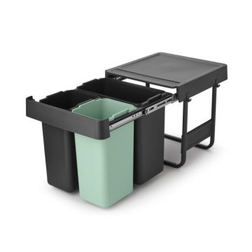 Cos de gunoi incorporat, Brabantia, Sort&Go, 2x10 L+20 L, 48.1x40.4x39.6 cm, polipropilena, gri inchis/verde jad