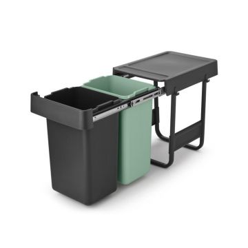 Cos de gunoi incorporat, Brabantia, Sort&Go, 2x15 L, 48.1x31.9x43.1 cm, polipropilena, gri inchis/verde jad Cos de gunoi incorporat, Brabantia, Sort&Go, 2x15 L, 48.1x31.9x43.1 cm, polipropilena, gri inchis/verde jad