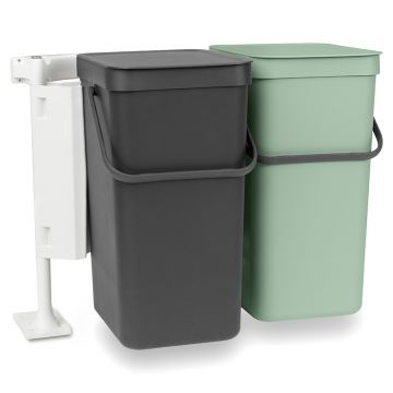 Cos de gunoi incorporat, Brabantia, Sort&Go, 2x16 L, 37x52x43 cm, polipropilena, gri inchis/verde jad