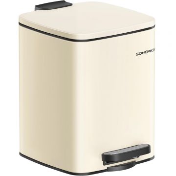 Cos de gunoi pentru baie, cu pedala si soft-close, 6 litri, bej