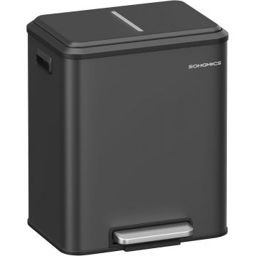 Cos de gunoi pentru sortare 2 x 15 L, Songmics, 41.7x33.2x49.4 cm, otel/polipropilena, negru cerneala