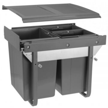 Cos de gunoi Practi Eco incorporabil cu 2 compartimente x 10 L si 1 compartiment x 20 L, pentru corp de 450 mm, gri antracit