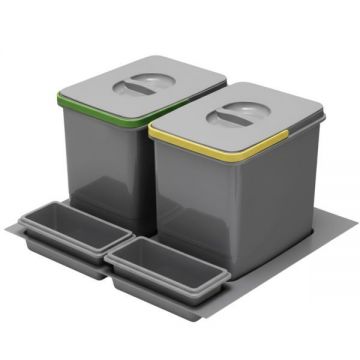 Cos de gunoi Praktico Orion incorporabil in sertar, colectare selectiva, cu 2 recipiente, pentru corp de 600 mm latime, H:230 mm