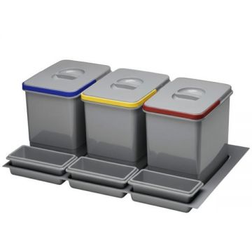 Cos de gunoi Praktico Orion incorporabil in sertar, colectare selectiva cu 3 recipiente, pentru corp de 800 mm latime, H:300 mm