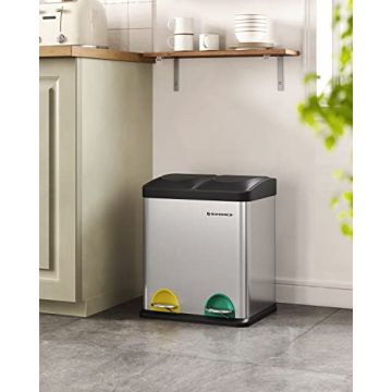 Cos de gunoi, Songmics, Argintiu-Negru, 39.5x30.5x48 cm