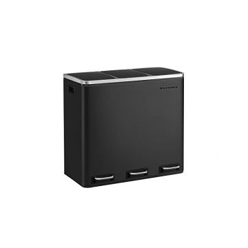 Cos de reciclare, Songmics, 3 compartimente, 3 x 18 L, LTB54BK, Negru